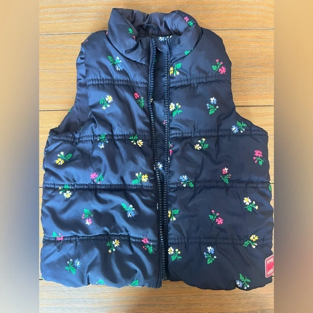 Gap Puffer Vest Navy with Floral Flower Print Girls Size 3 Classic EUC